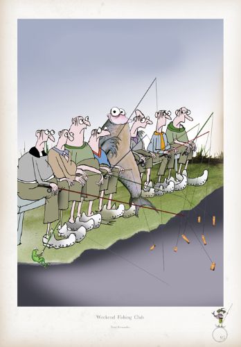 Weekend Fishing Club - Funny Fishing Cartoon Art Print by Tony Fernandes